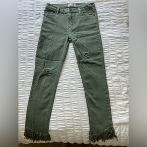 Green Free People cropped jeans with fringe, size 26W
